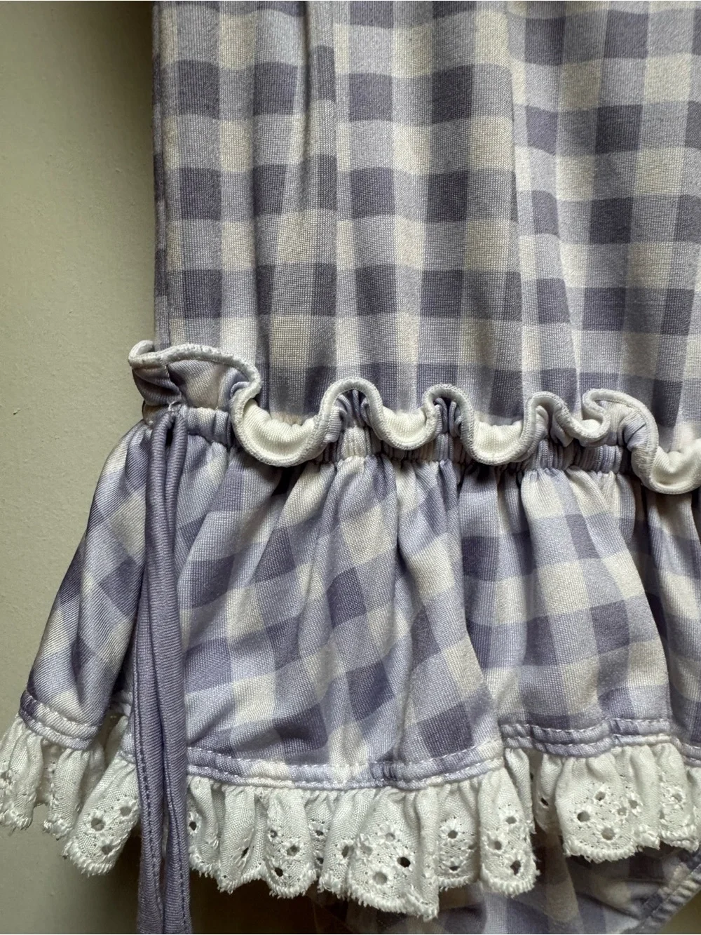 Wildling WDW 3T Gingham Check Swim Purple White Eyelet lace Ruffle & Tie Girls 3 - Picture 8 of 13